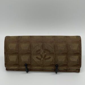 Chanel CC Flap Canvas Travel Line Long Wallet in Khaki/Brown